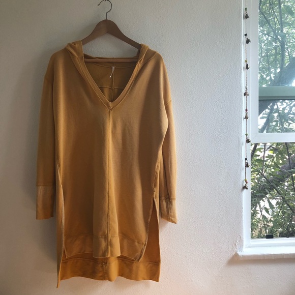 Free People Tops - Longsleeve Free People mustard long top with hood